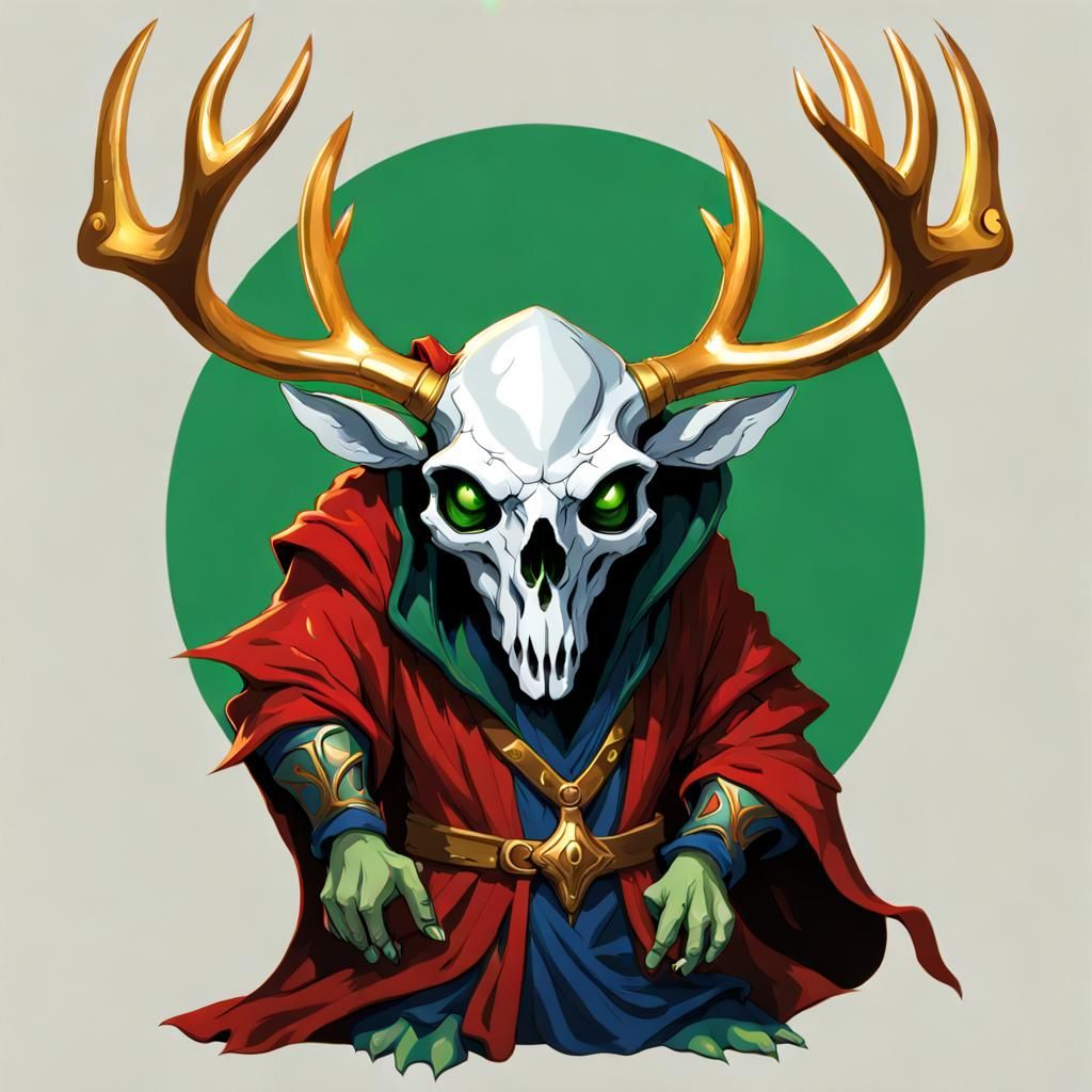 Goblin with Silver Deer Skull and Golden Antlers
