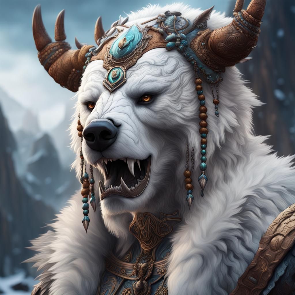 Shaman with White Bear Headdress: Fantasy Art