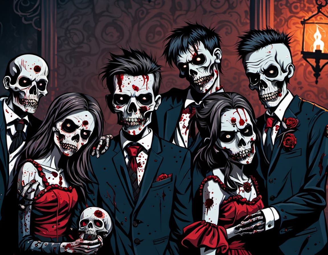 Zombie Prom Night with Skulls and Horror Elements