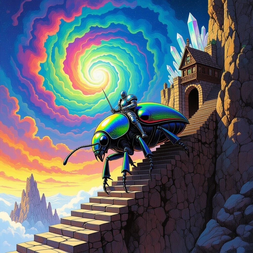 Knight Rides Giant Beetle to Hidden Tavern in Epic Fantasy S...