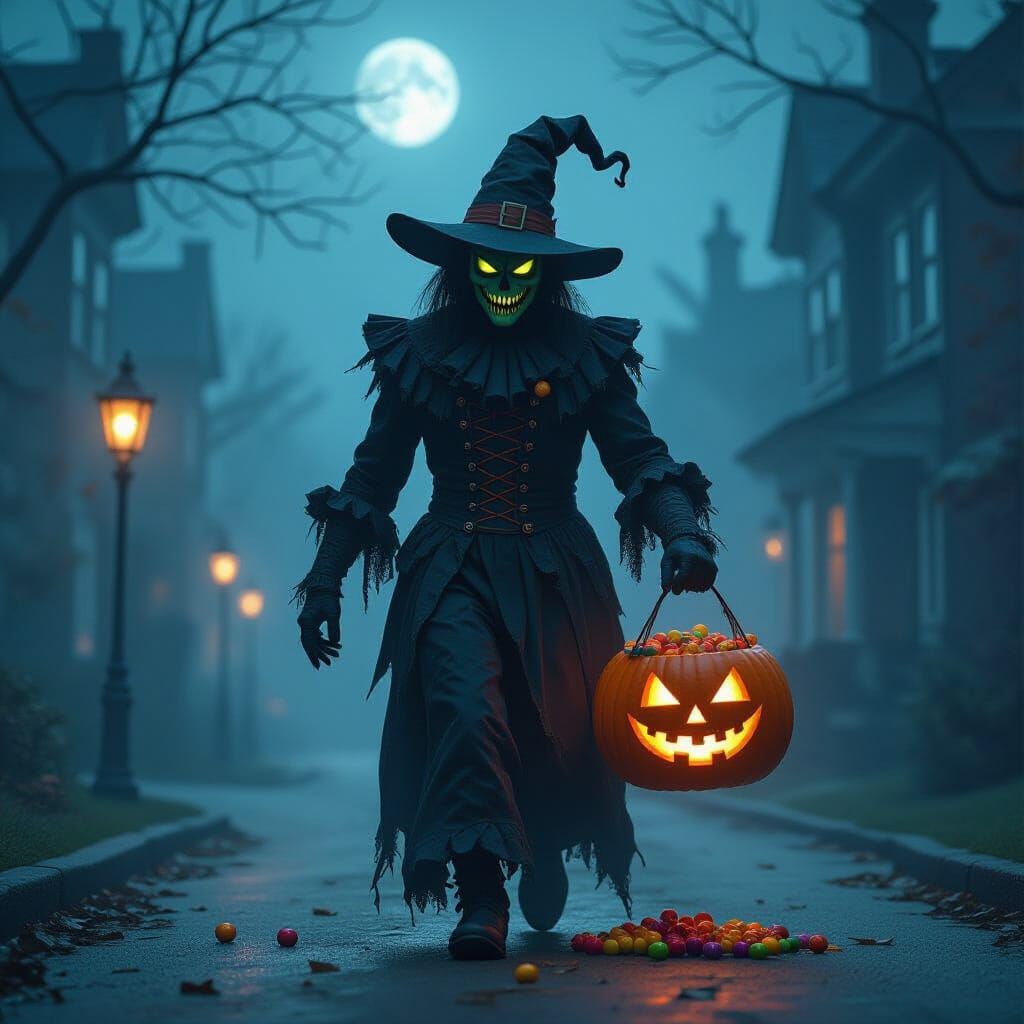 Terrifying Halloween Figure with Glowing Jack-o'-Lantern