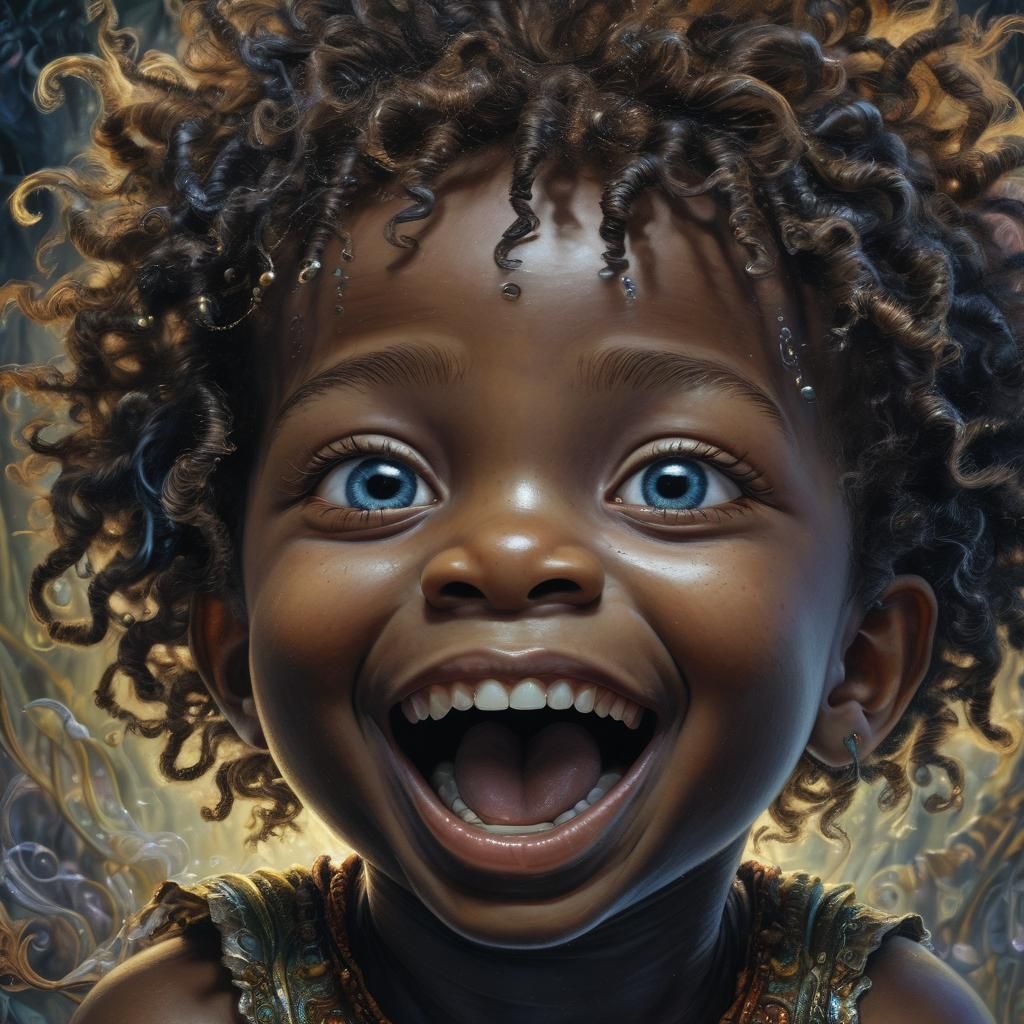 Black Baby Laughing with Volumetric Lighting