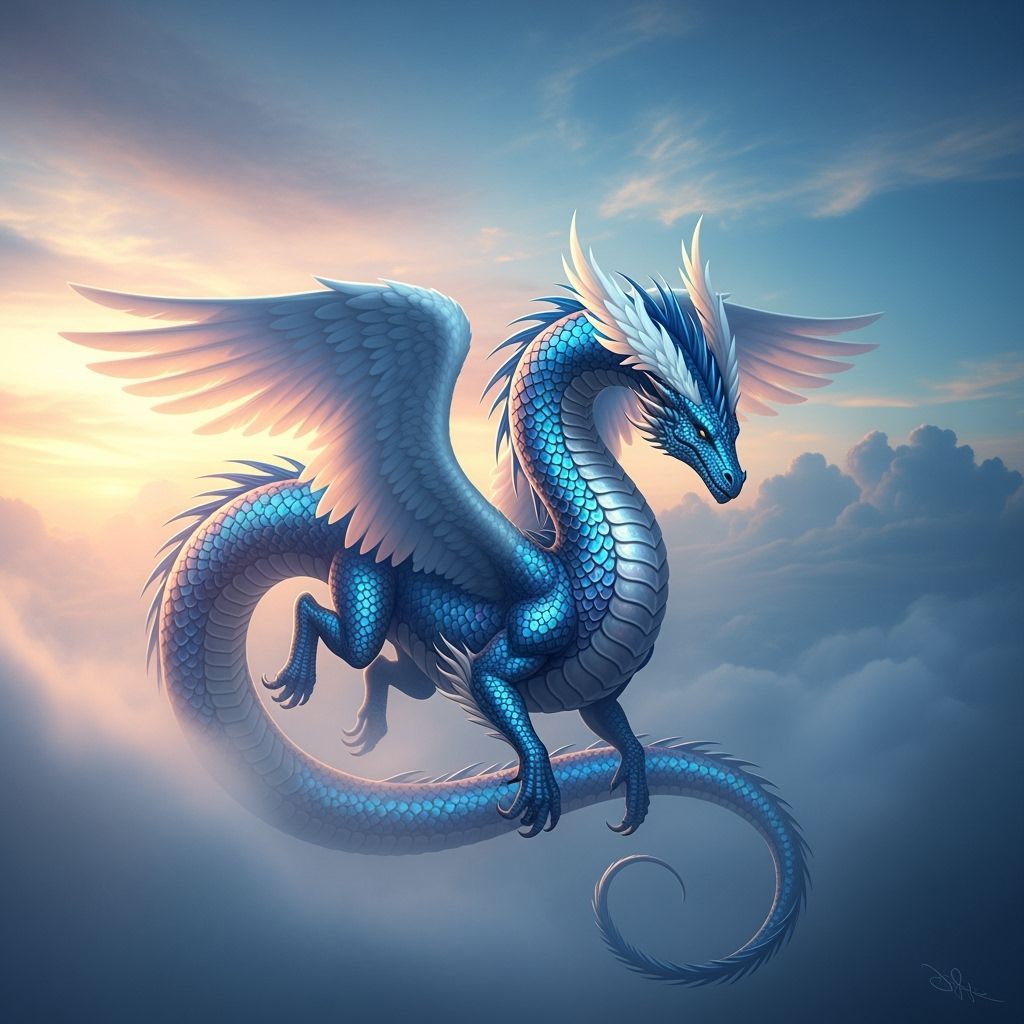 Blue Serpent Dragon with Angel Wings