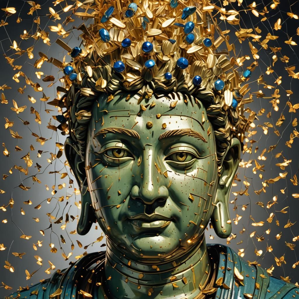 Hyperrealistic Sculpture with Fireflies and Christmas Lights