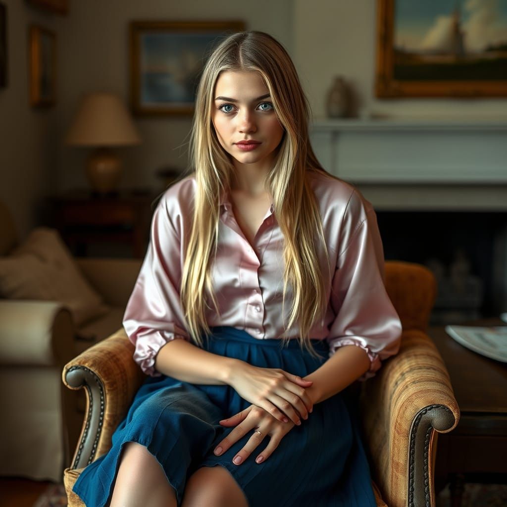 Beautiful Young Woman in Intimate Photorealistic Portrait