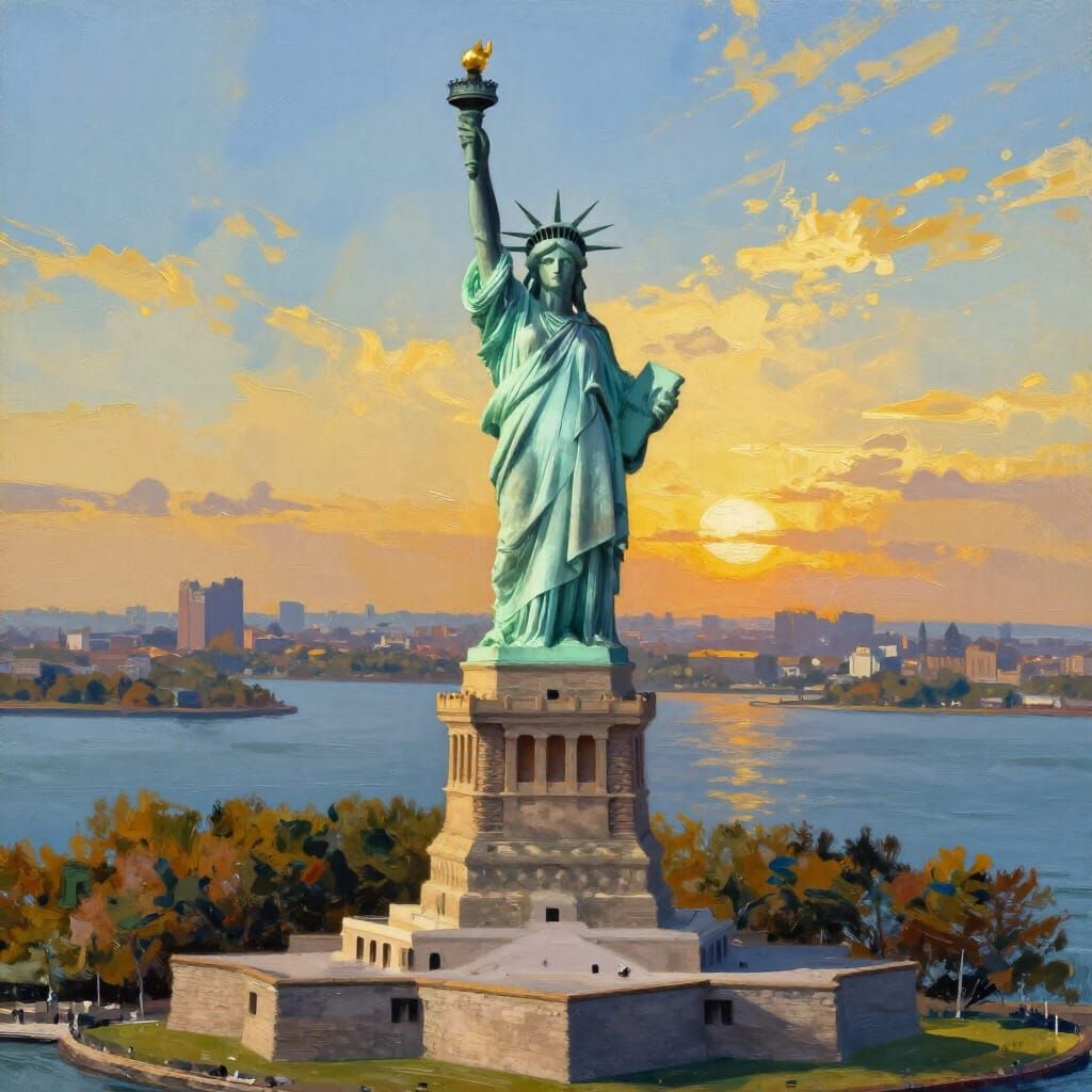 Statue of Liberty Digital Painting at Sunset