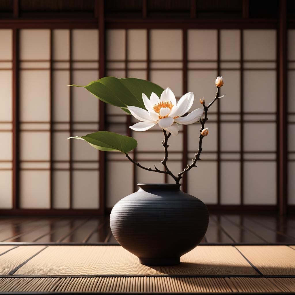 Zen Flower in Unglazed Vase: Minimalist Still Life