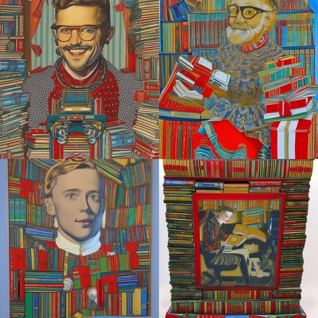 Festive Young Man's Christmas Portrait, Detailed Illustratio...