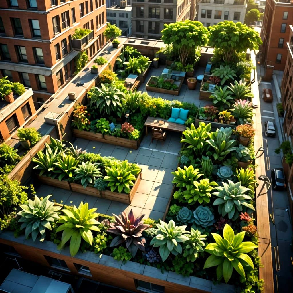 Vibrant Urban Oasis: Rooftop Planter Garden