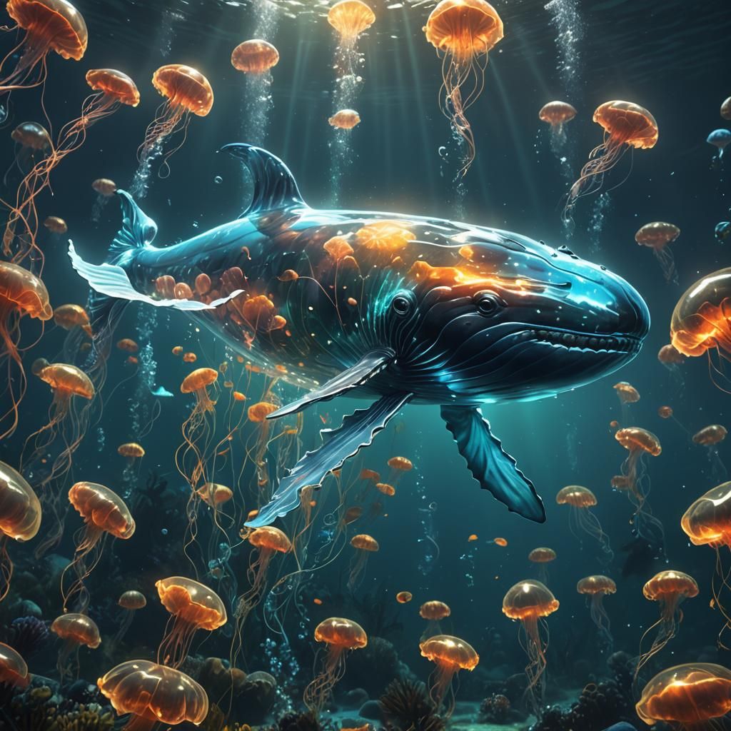 Glowing Glass Whale in Ocean Fantasy Art