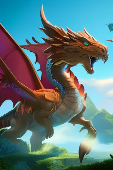 Cute Dragon in Lushill Style, Detailed Fantasy Art