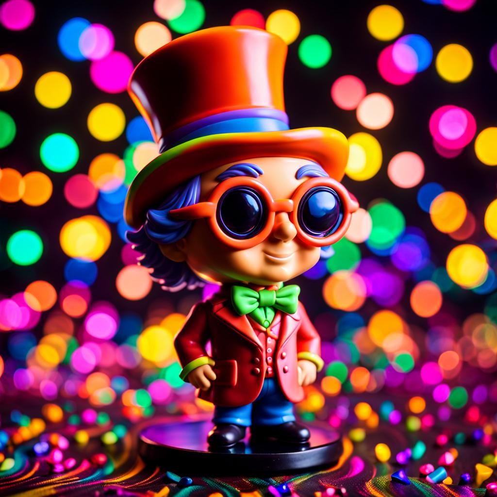 Psychedelic Chibi Bobblehead Micro Portrait in Neon Bokeh