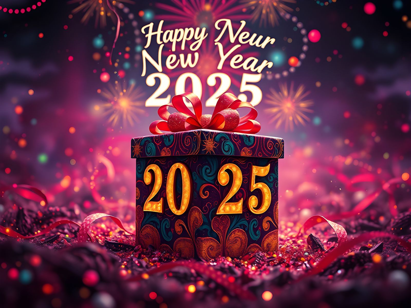 Hyperrealistic New Year 2025 Celebration with Gift