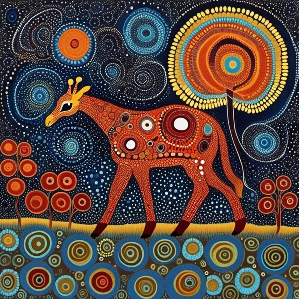 Giraffe in Australian Aboriginal Dot Art Style