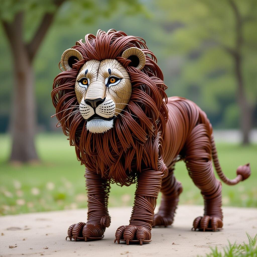 Lion Sculpture Made of Twisted Wire