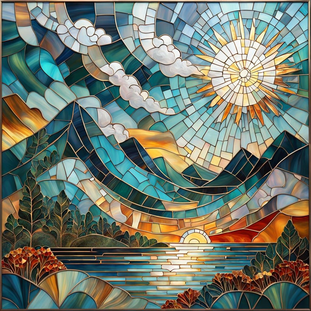 Mid Century Modern Stained Glass Mosaic in Vibrant Colors