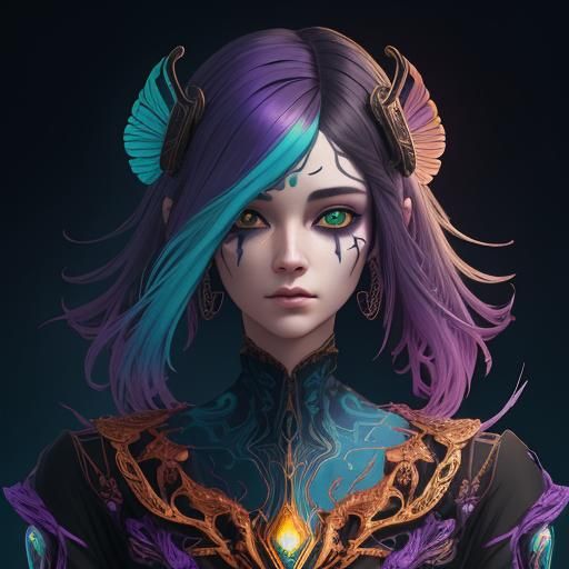 Fractal Hair Bust in Digital Abstract Expressionism