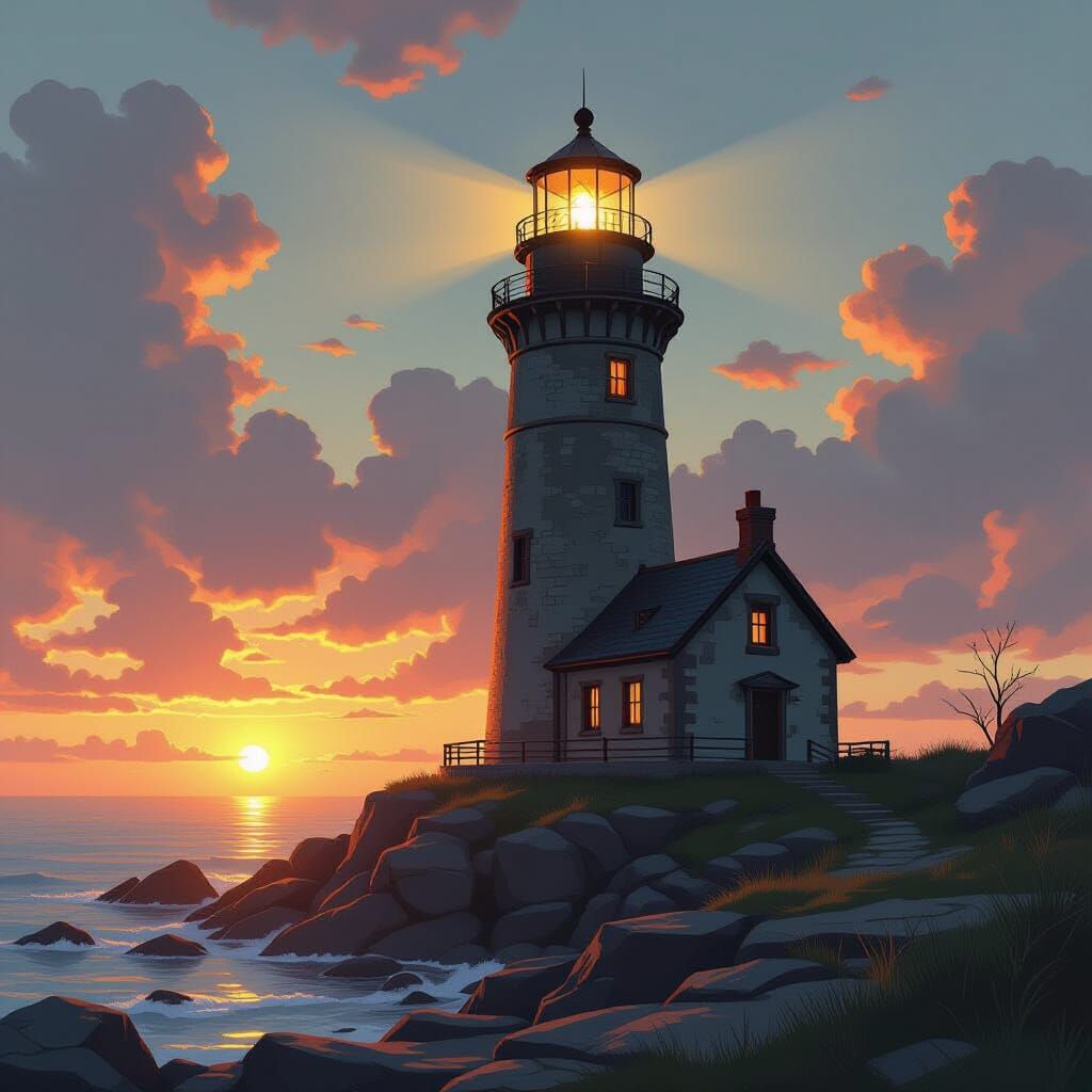 Majestic Lighthouse with Mystical Glow in Digital Painting