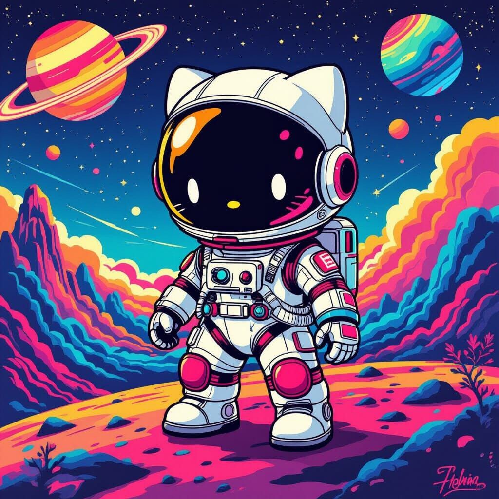 Hello Kitty's Cyberpunk Planetary Journey: A Kawaii Space Ad...