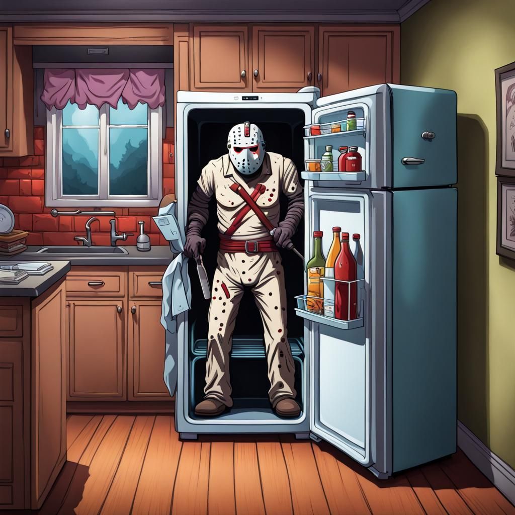 Cartoon Fridge Channels Jason Vorhees in Horror Kitchen