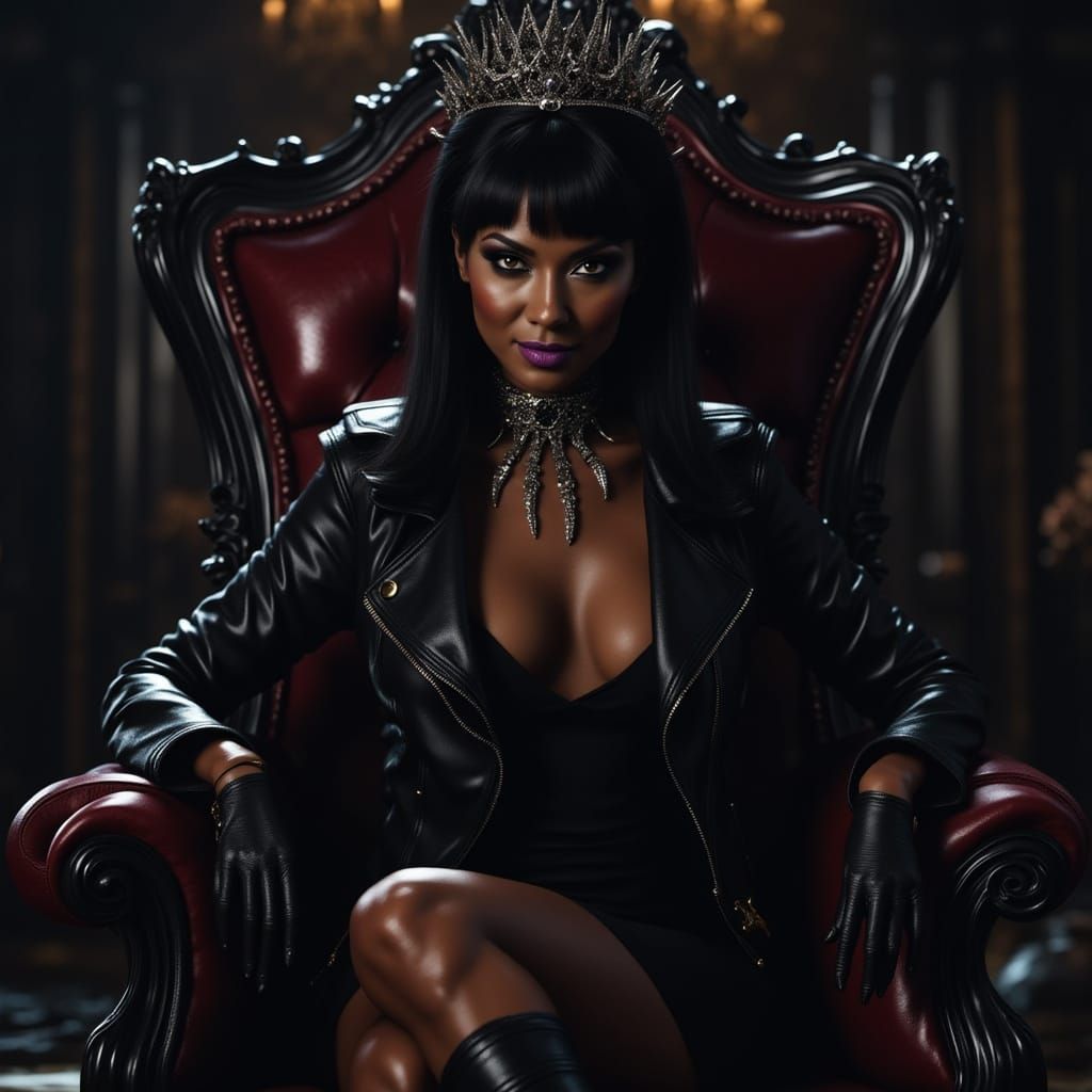 Evil Queen on Throne in Dark Photorealistic Style