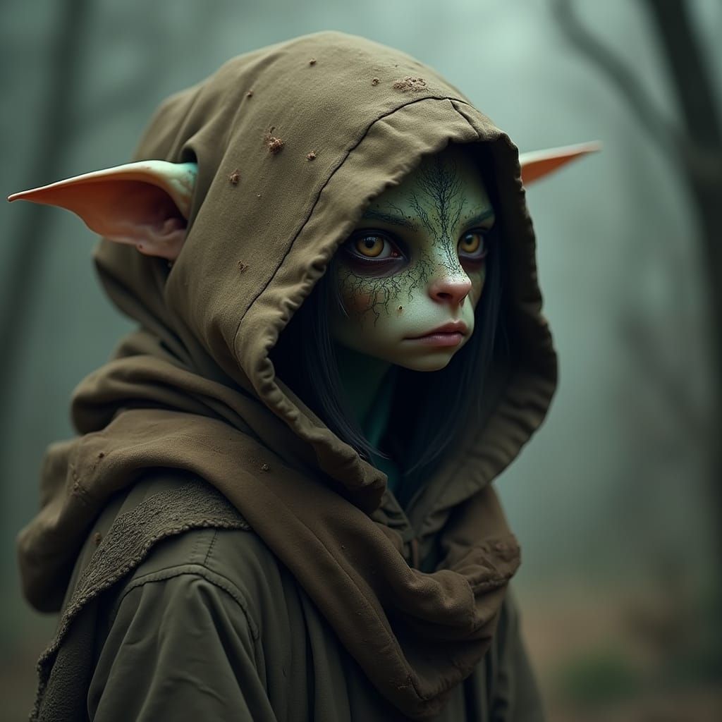 Ethereal Goblin Maiden in Muted, Dystopian Hues