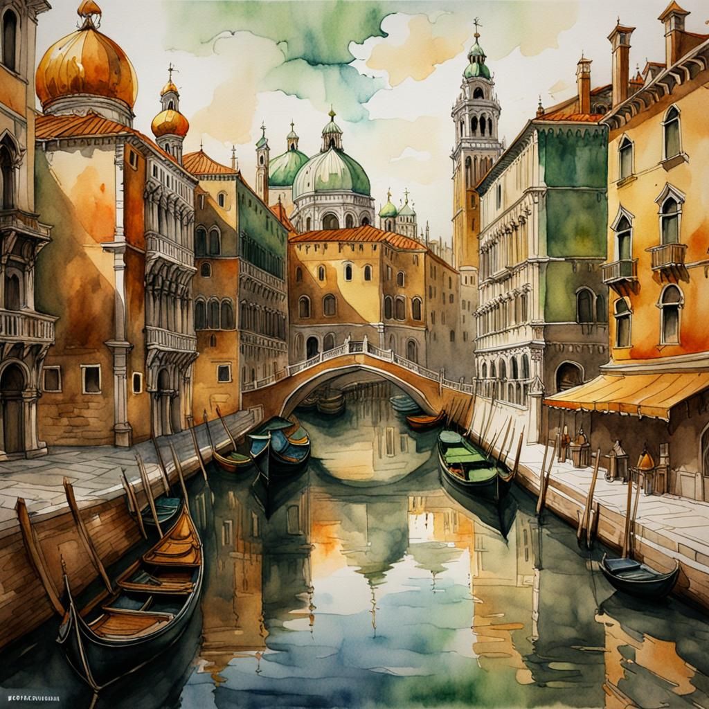 Venice Cityscape in Watercolor Style
