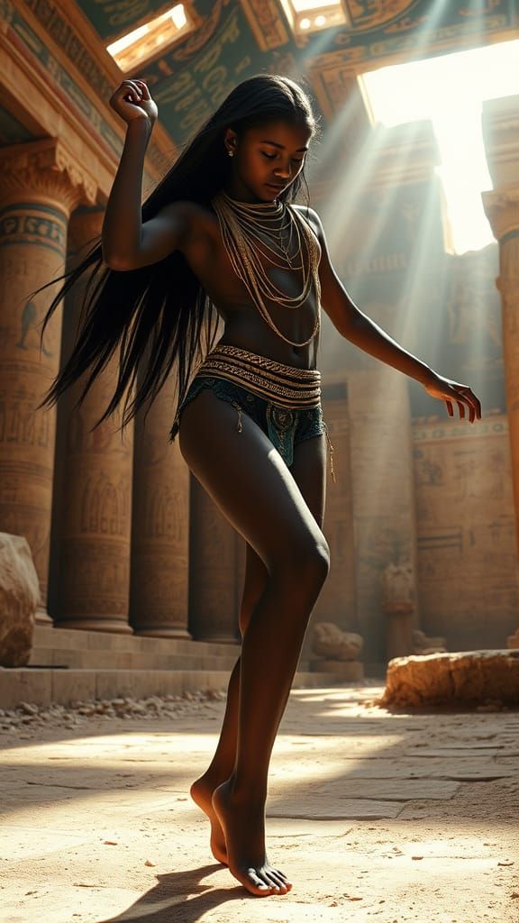 Egyptian Goddess Dances in Golden Light