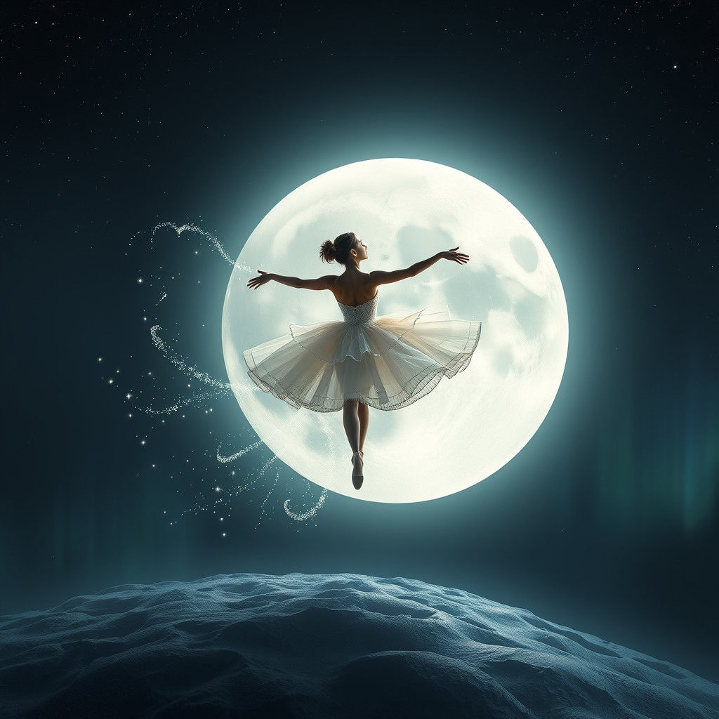 Ballerina Dances on the Moon in Dreamlike Style