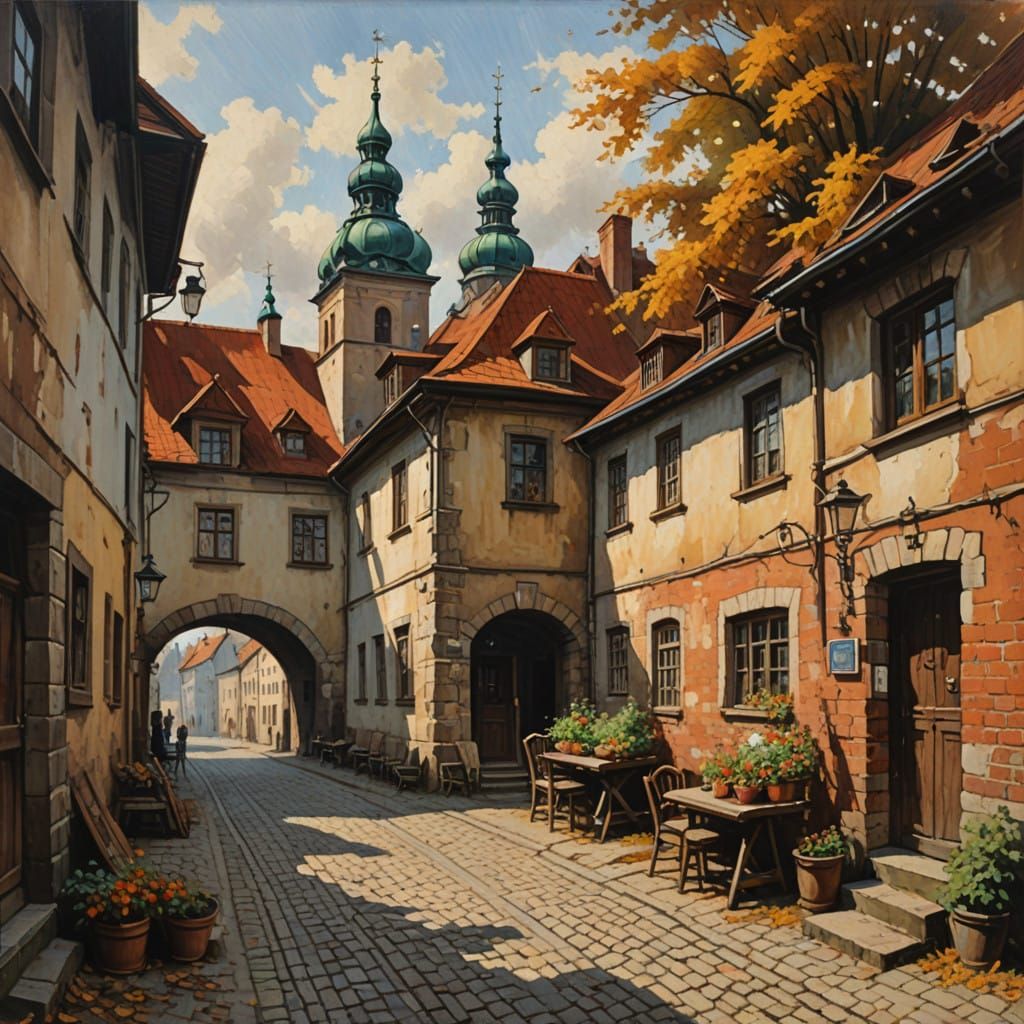 Surreal Old Polish Scene in Muted Color Palette