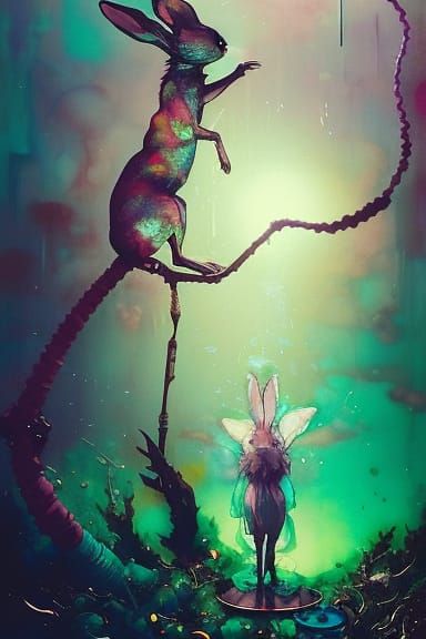 Vaporwave Rabbit Portrait with Shattered Glass