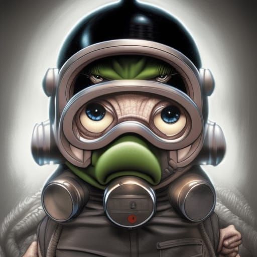 Cyberpunk Miss Piggy with Gas Mask, Hyperrealistic Portrait