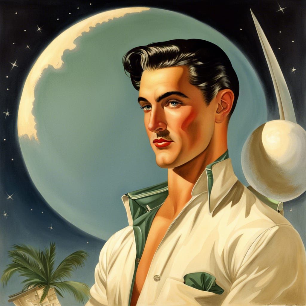 Glamorous Man under Moon in Vintage Style