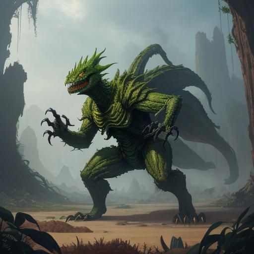 Plant-like Reptilian Creature in Detailed Matte Painting