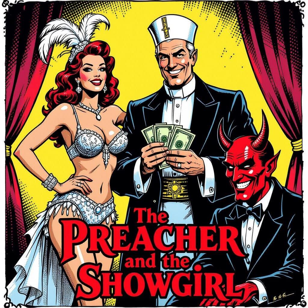 Showgirl, Preacher, and Devil in Illustrated Style