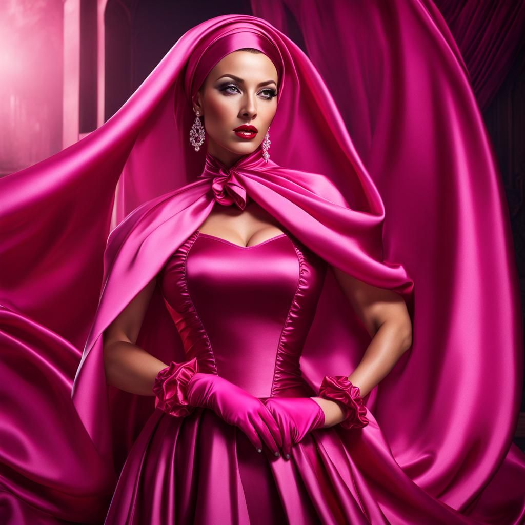 Statuesque Lady in Pink Satin: Photorealistic Super Realism