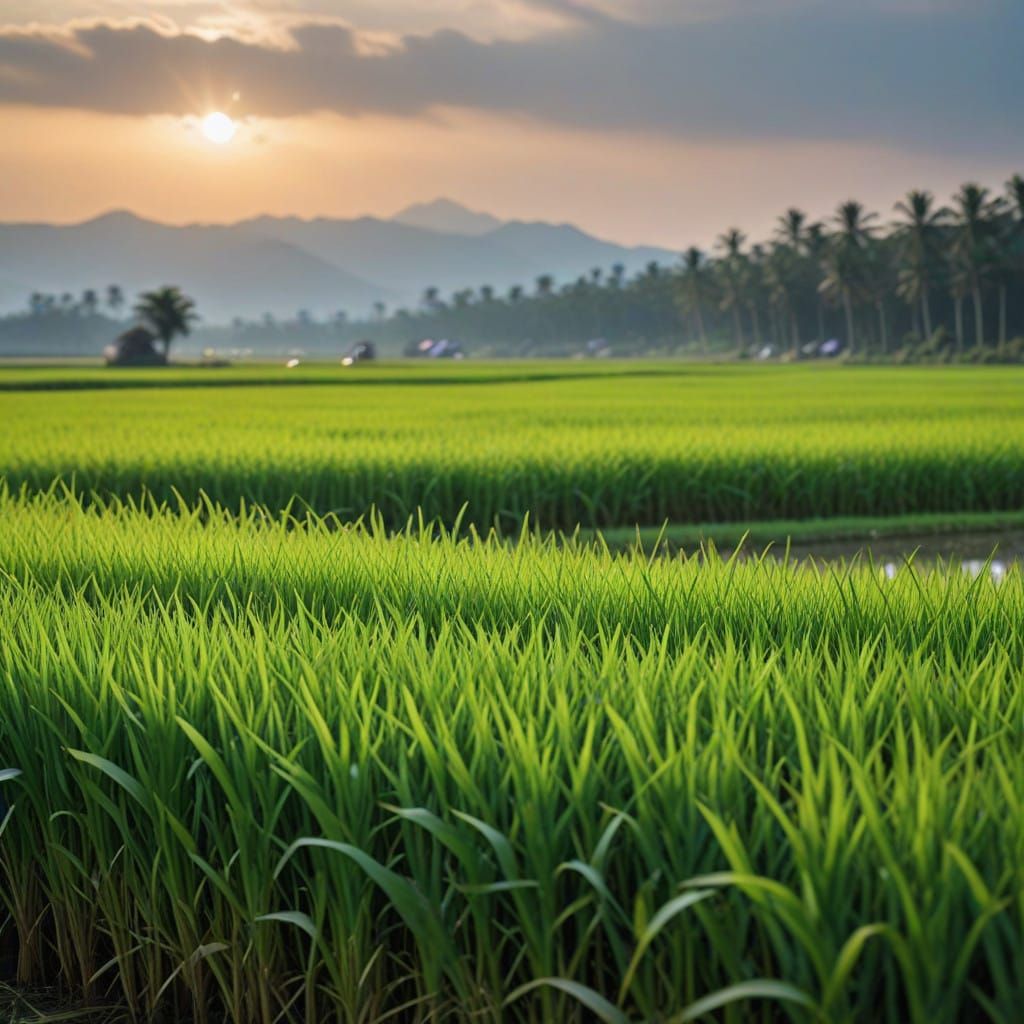 Breathtaking Rice Field Landscape at Sunset