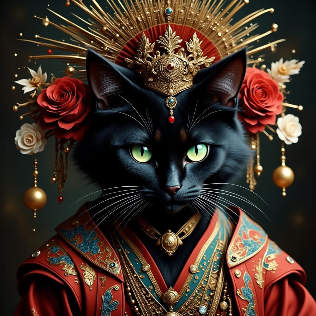 Hyperrealistic Geisha Cat Portrait