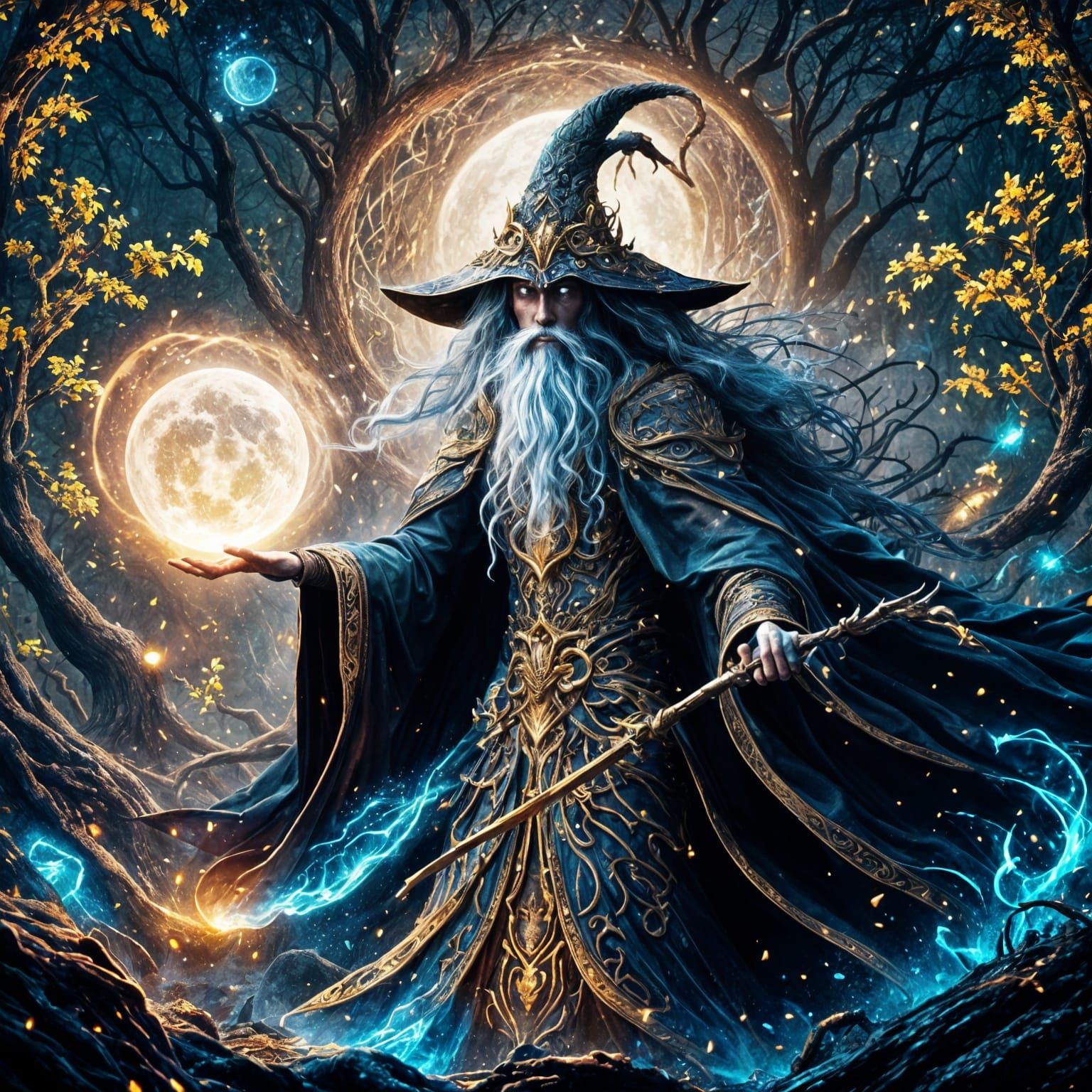 Merlin Summons the Elements: Art Nouveau Style