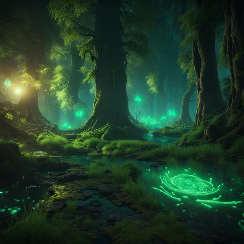 Bioluminescent Forest: 3D Game Cinematic Render