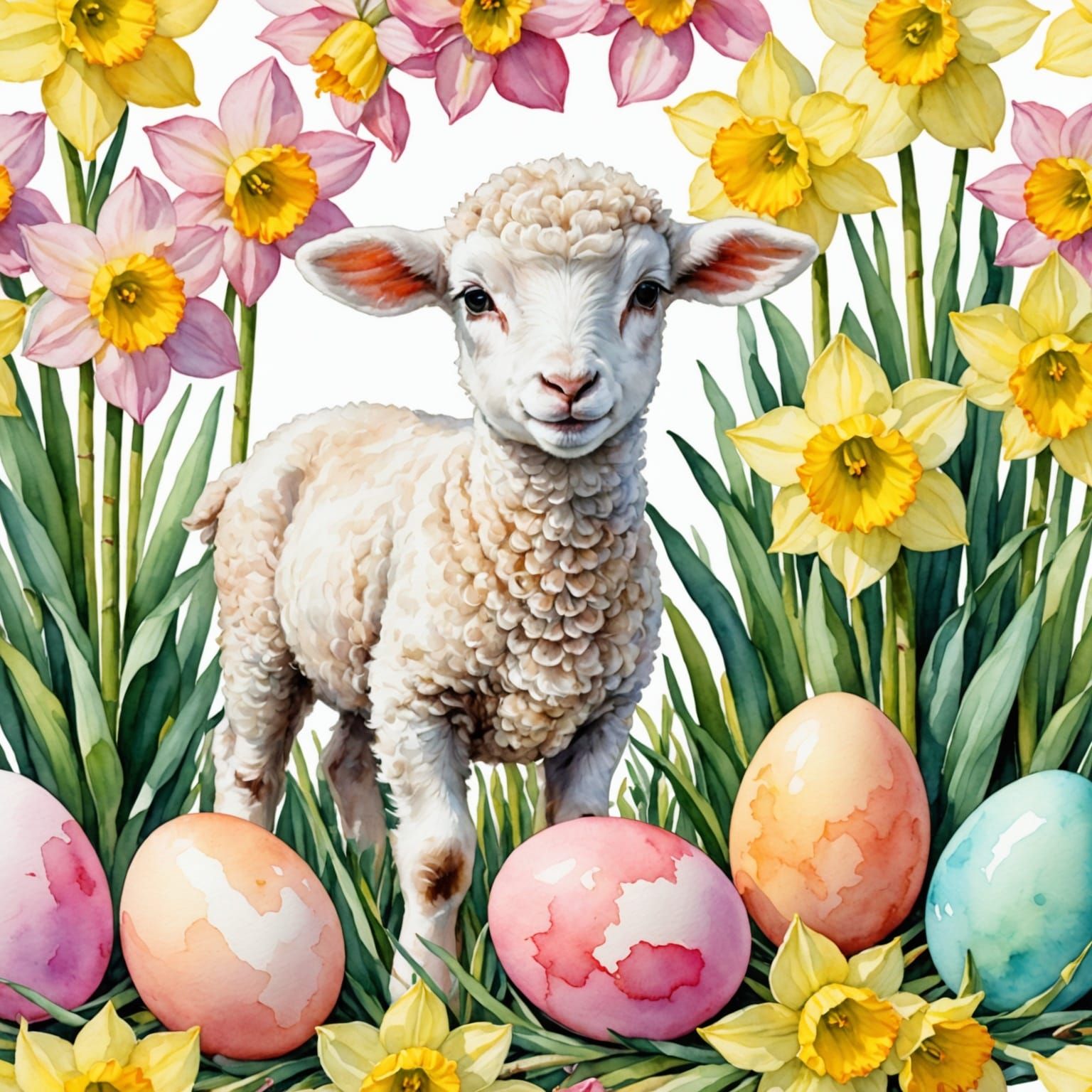 Whimsical Easter Scene in Vibrant Watercolor