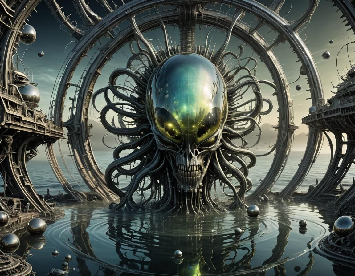 Surreal Biomechanical Landscape in Giger Style