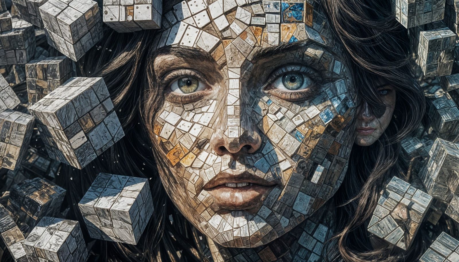 Cubist Landscape Portrait in Ink and Paint