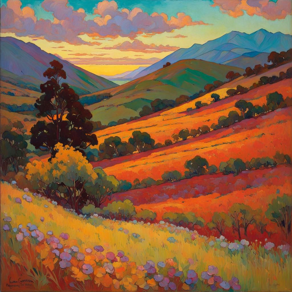 Stained Glass Landscape in Impasto Style