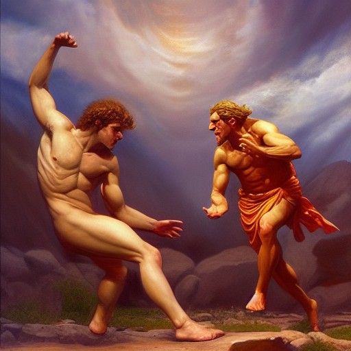 Hypnos Battles Oneiroi: Oil Painting
