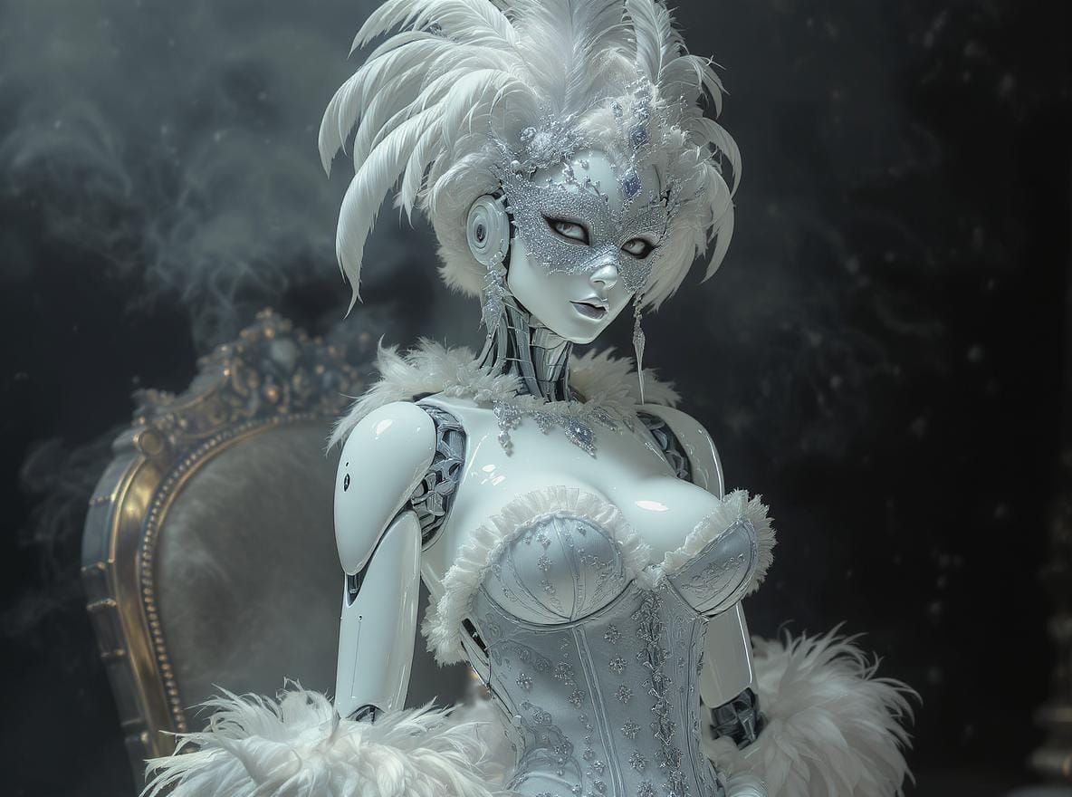 Glossy Robot Burlesque Dancer in Hyperrealistic Style