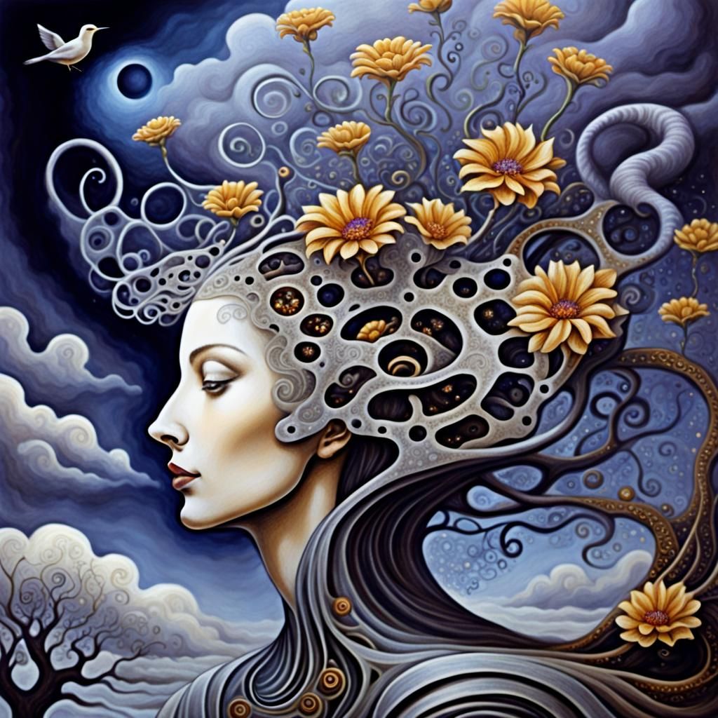 Surreal Woman in Clockwork Vortex