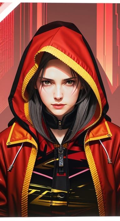 Distressed Woman in Cyberpunk Surveillance Scene