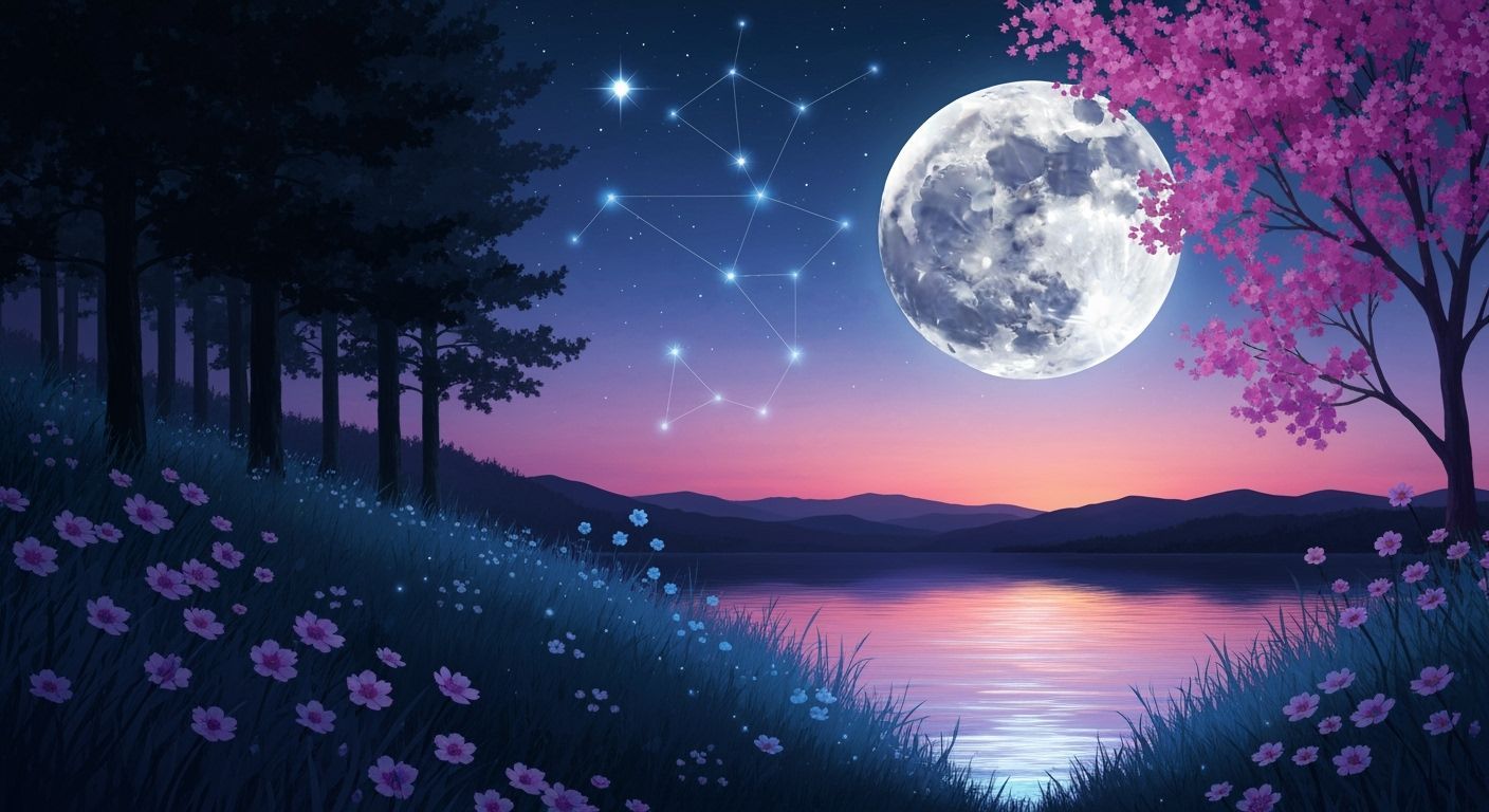 Moonlit Meadow Under Constellations: Watercolor Art