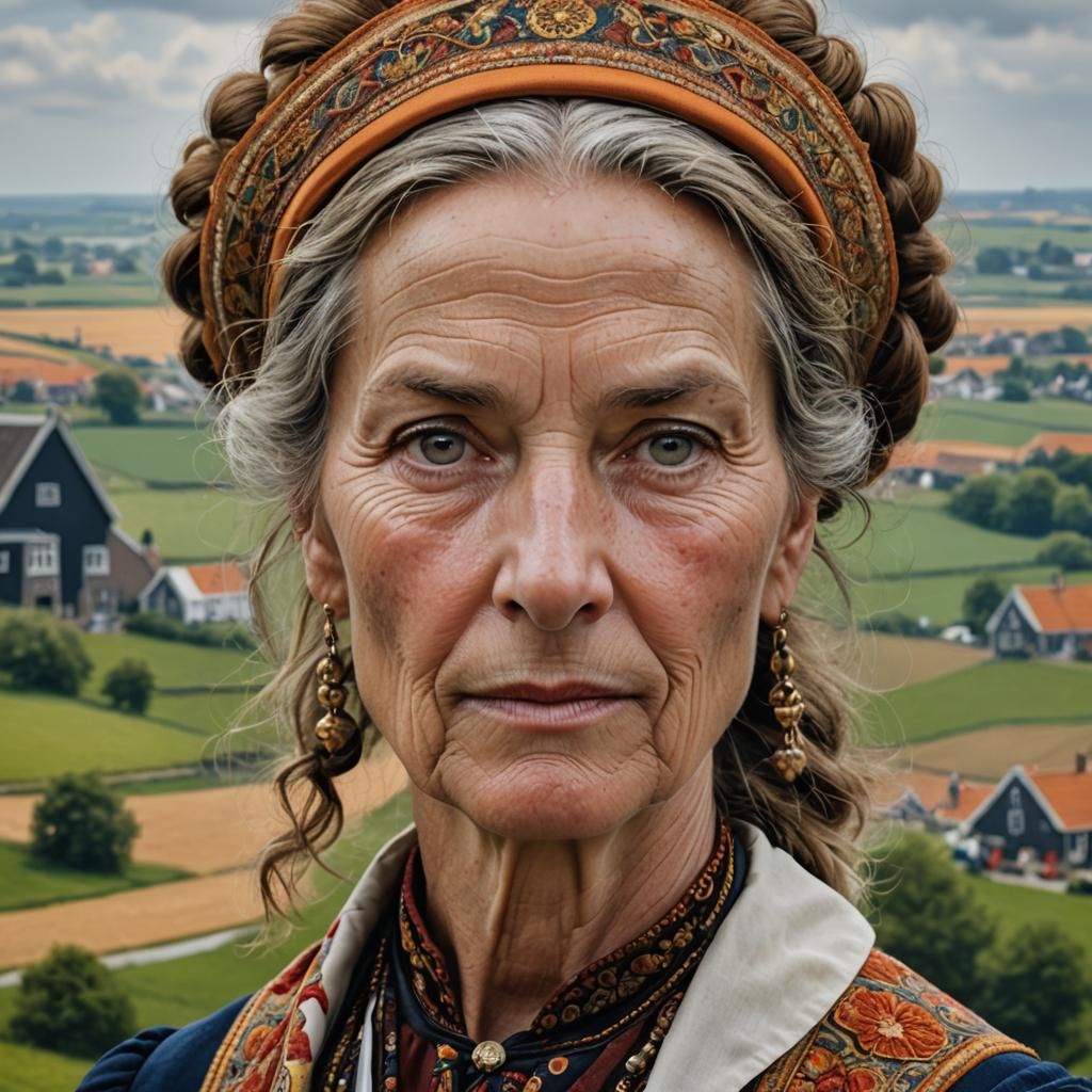 Dutch Realism Portrait of a Woman in Traditional Clothing